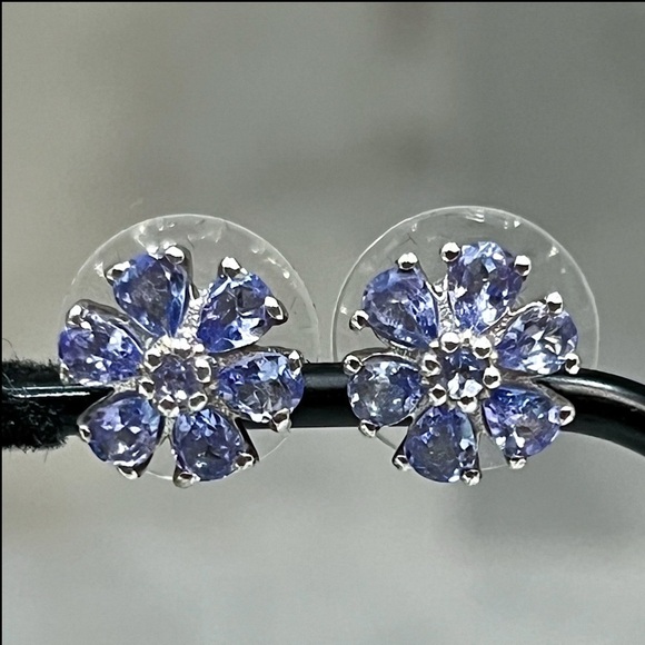 Tanzanite Floral Sterling Silver Stud Earrings